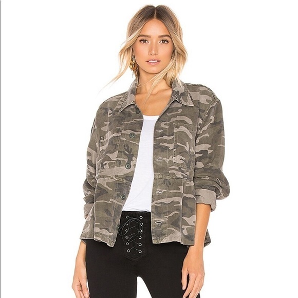 AMO Cropped Rosie Jacket Camo Peplum Linen Tencel M - Picture 1 of 13